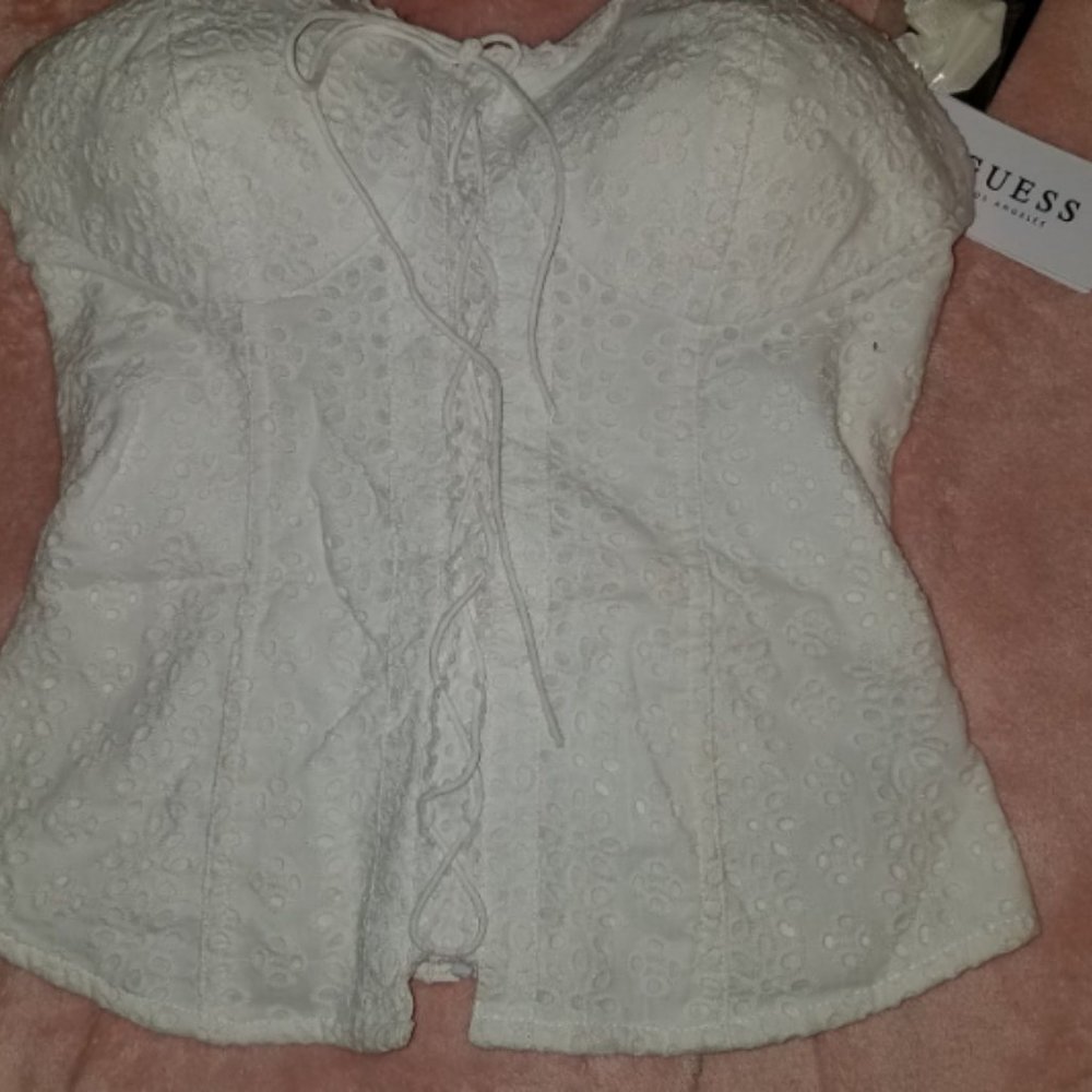 GUESS White Lace Bustier, Small